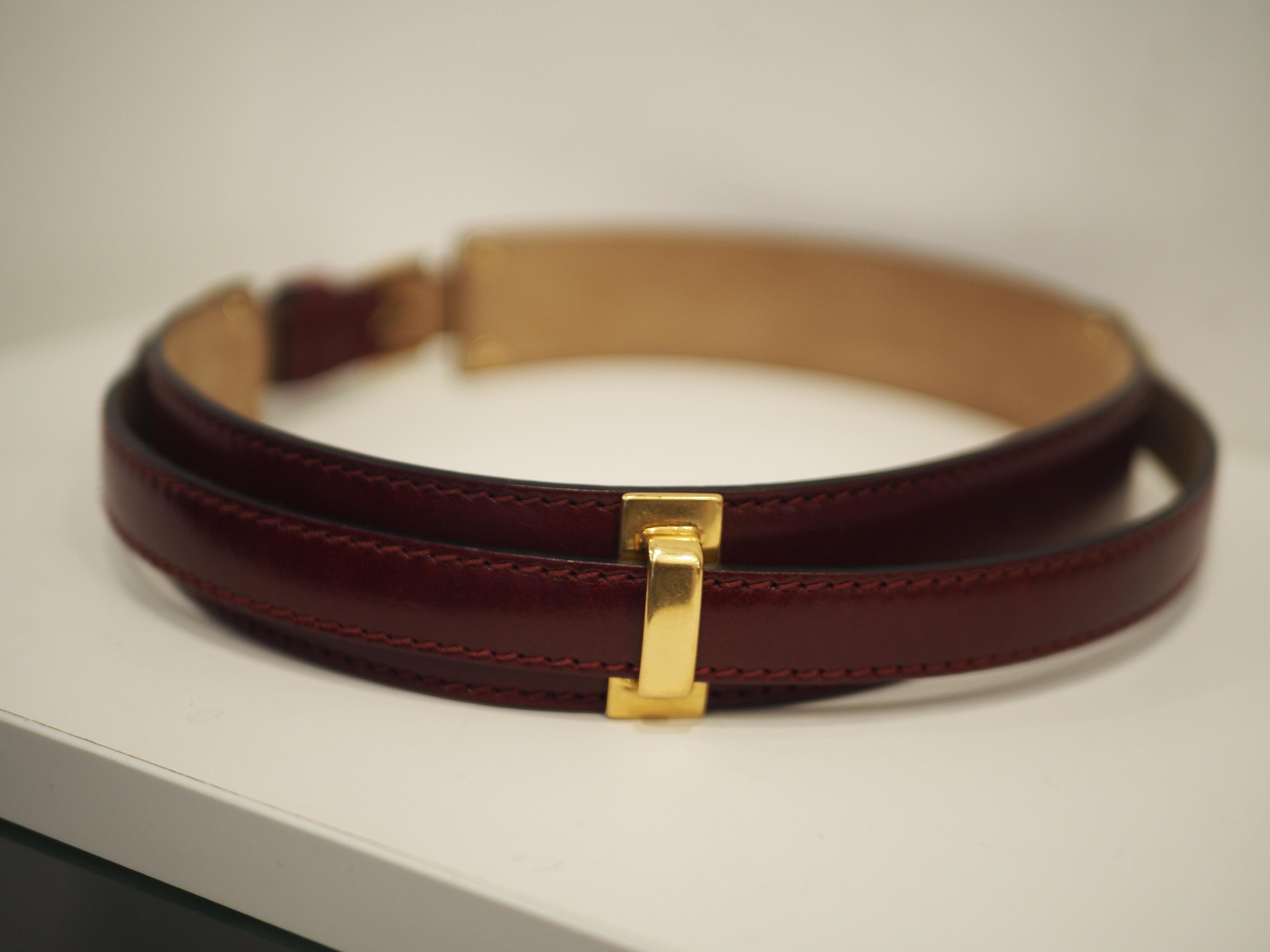 Alexander McQueen bordeaux leather gold hardware belt For Sale 9