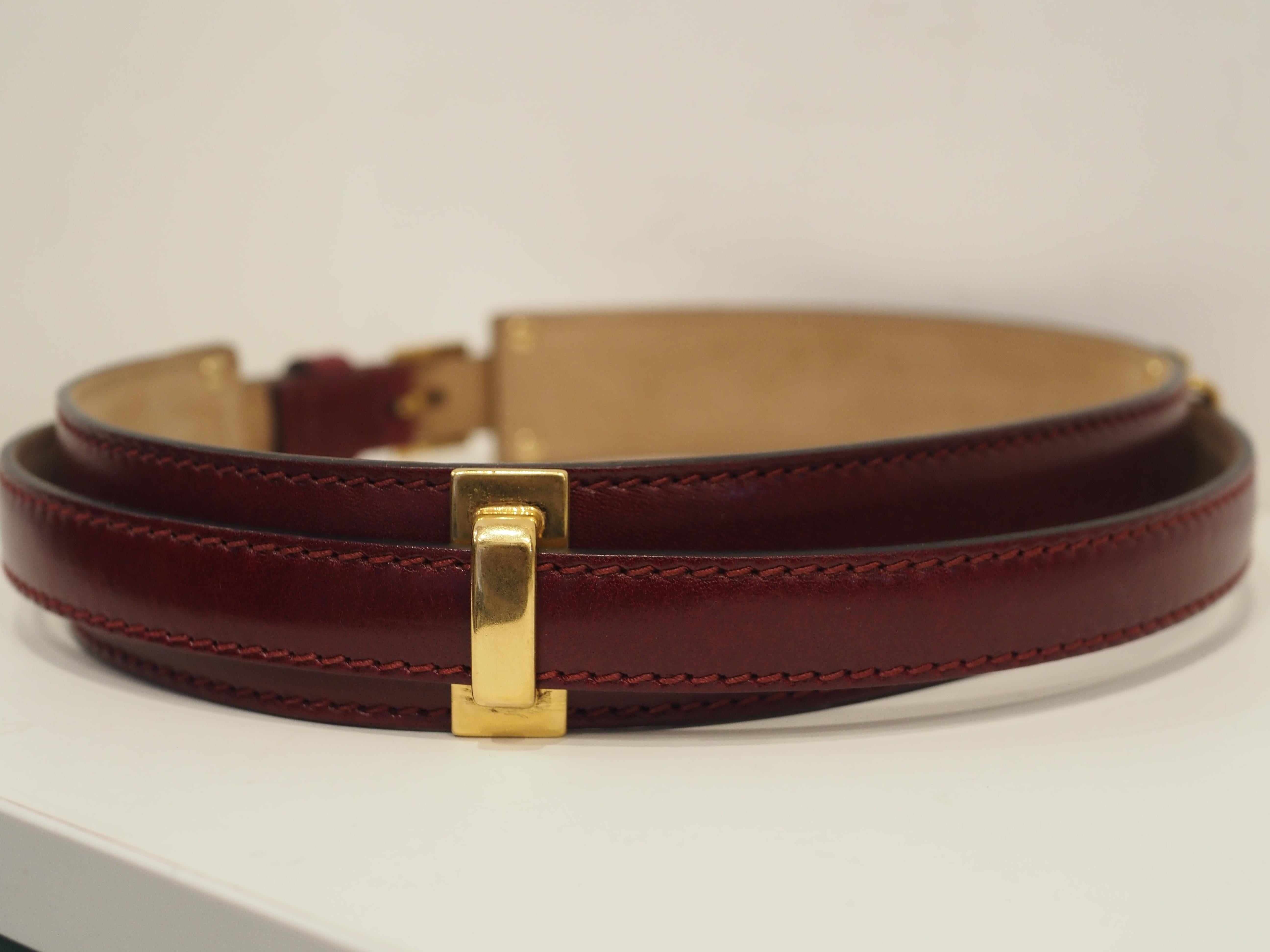 Alexander McQueen bordeaux leather gold hardware belt For Sale 10