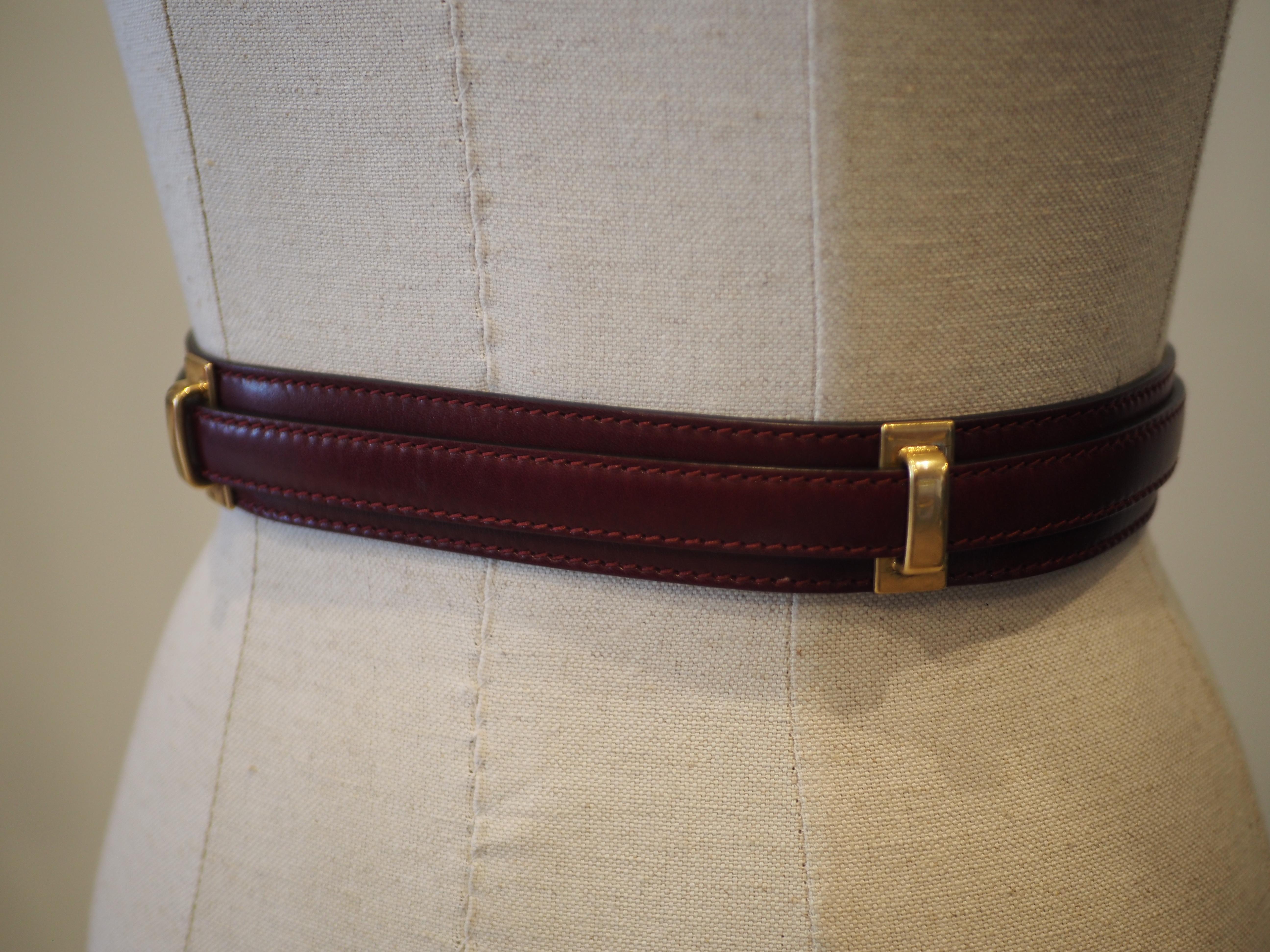 Alexander McQueen bordeaux leather gold hardware belt For Sale 1