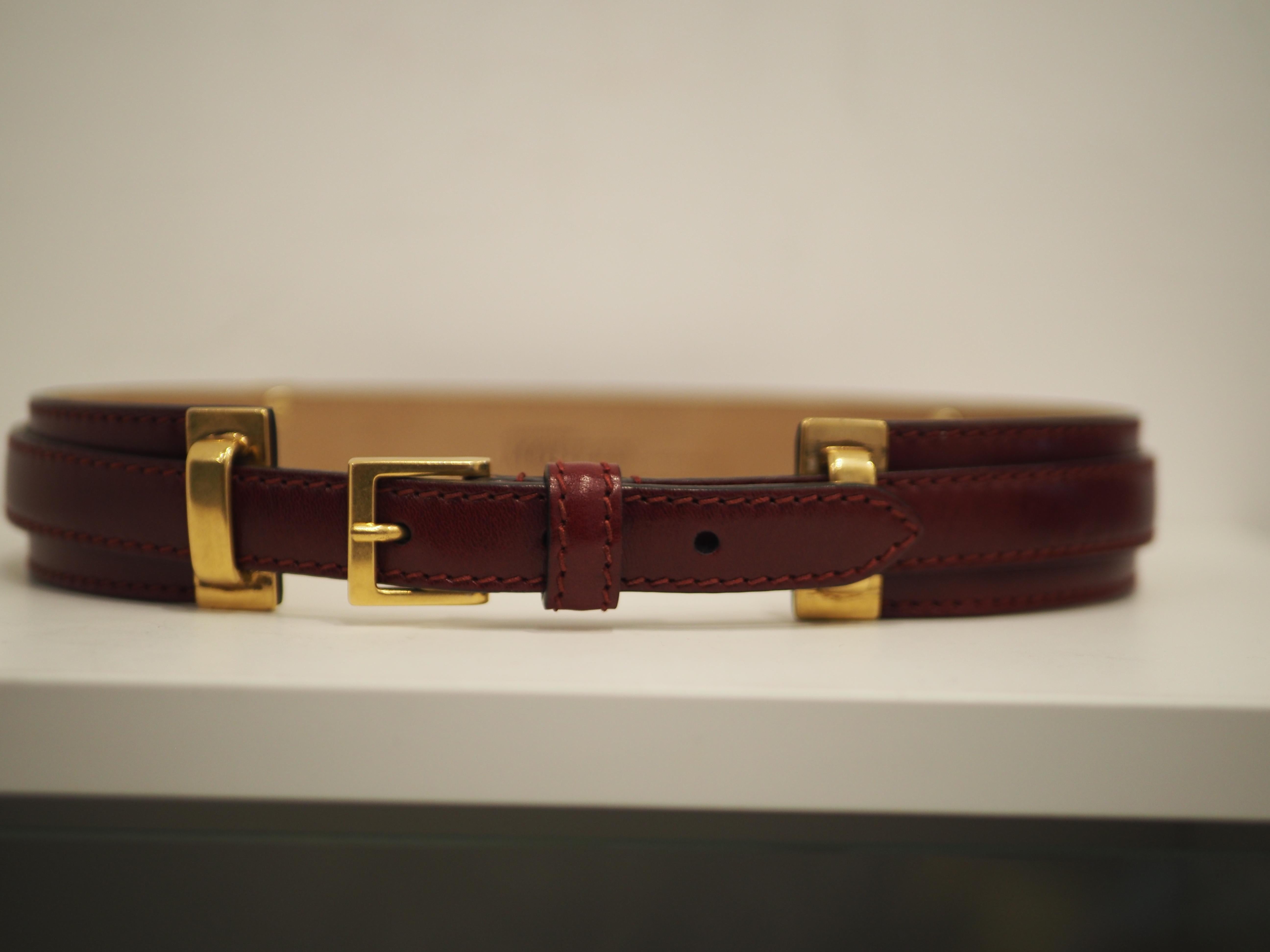Alexander McQueen bordeaux leather gold hardware belt For Sale 3