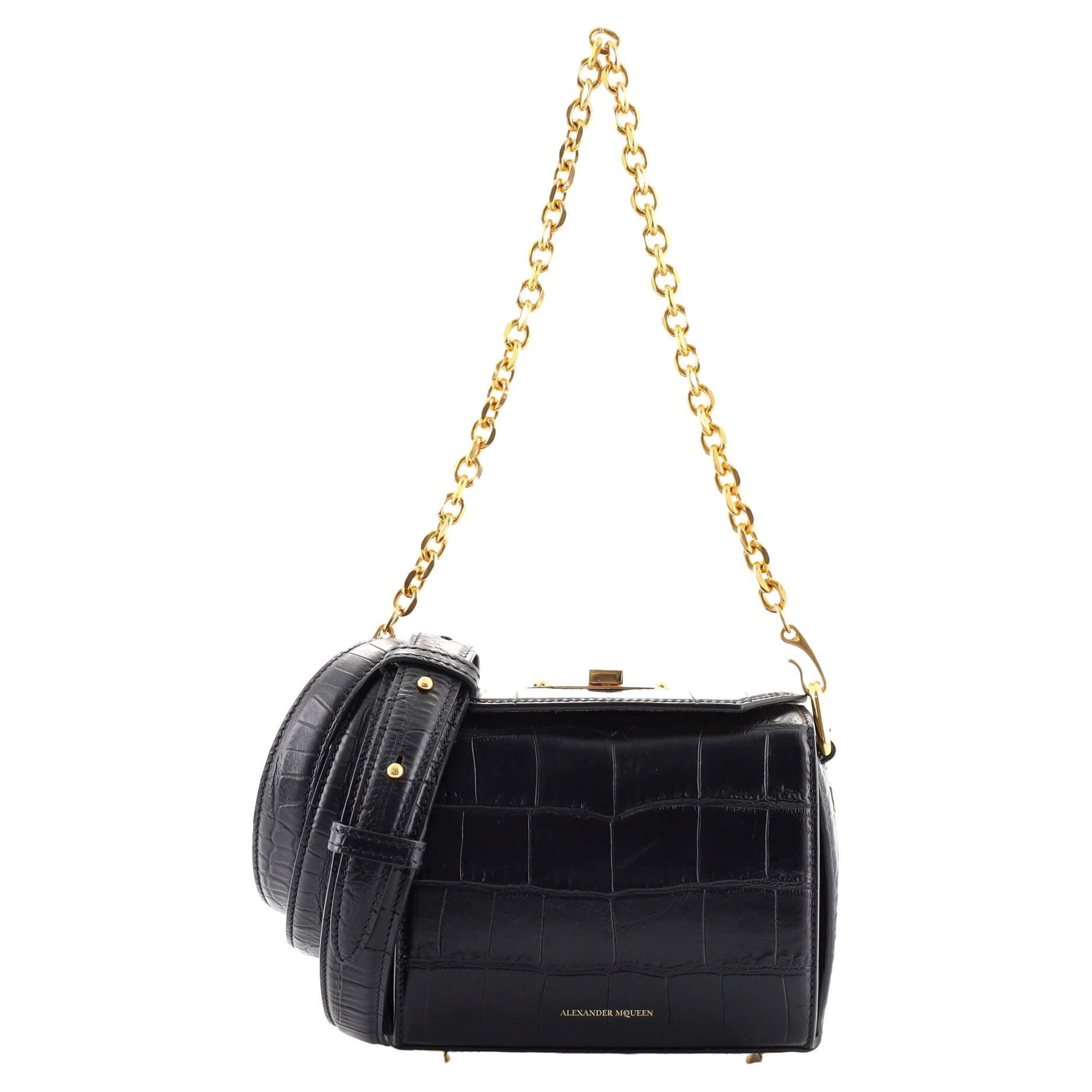 Alexander McQueen Box Shoulder Bag Crocodile Embossed Leather 19