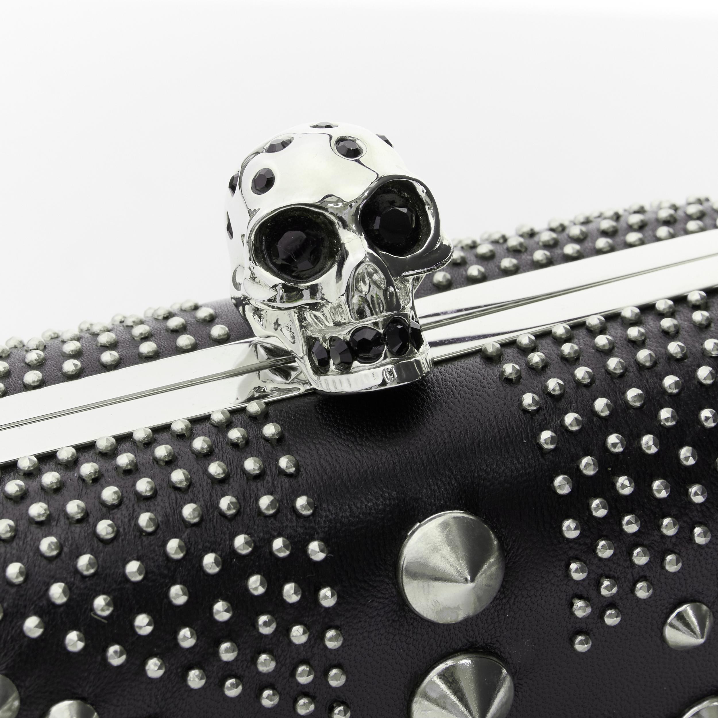 ALEXANDER MCQUEEN Britannia black silver punk spike stud crystal skull clutch In New Condition In Hong Kong, NT