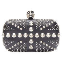 ALEXANDER MCQUEEN Britannia black silver punk spike stud crystal skull clutch