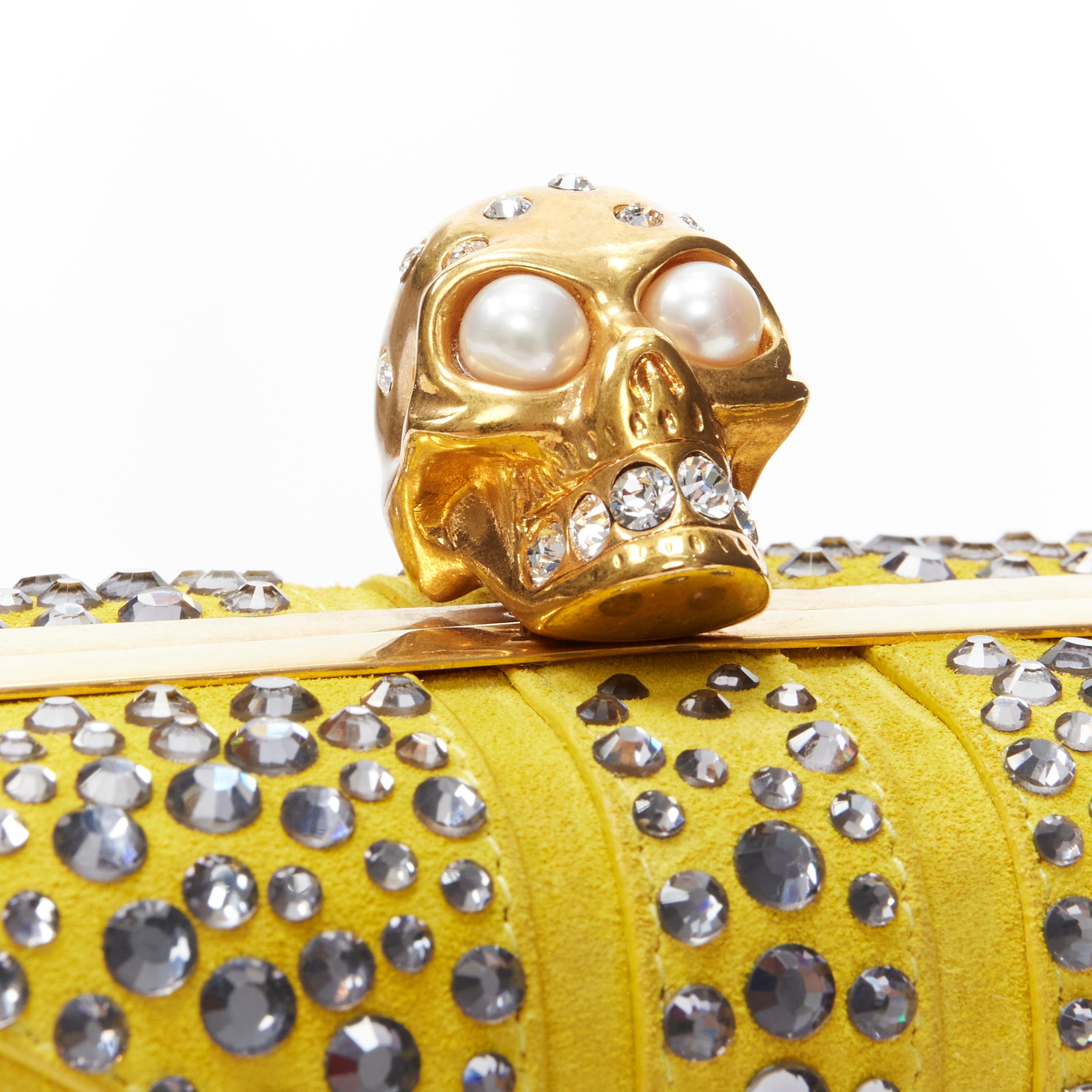 Women's ALEXANDER MCQUEEN Britannia yellow suede blue crystal gold Pearl skull box