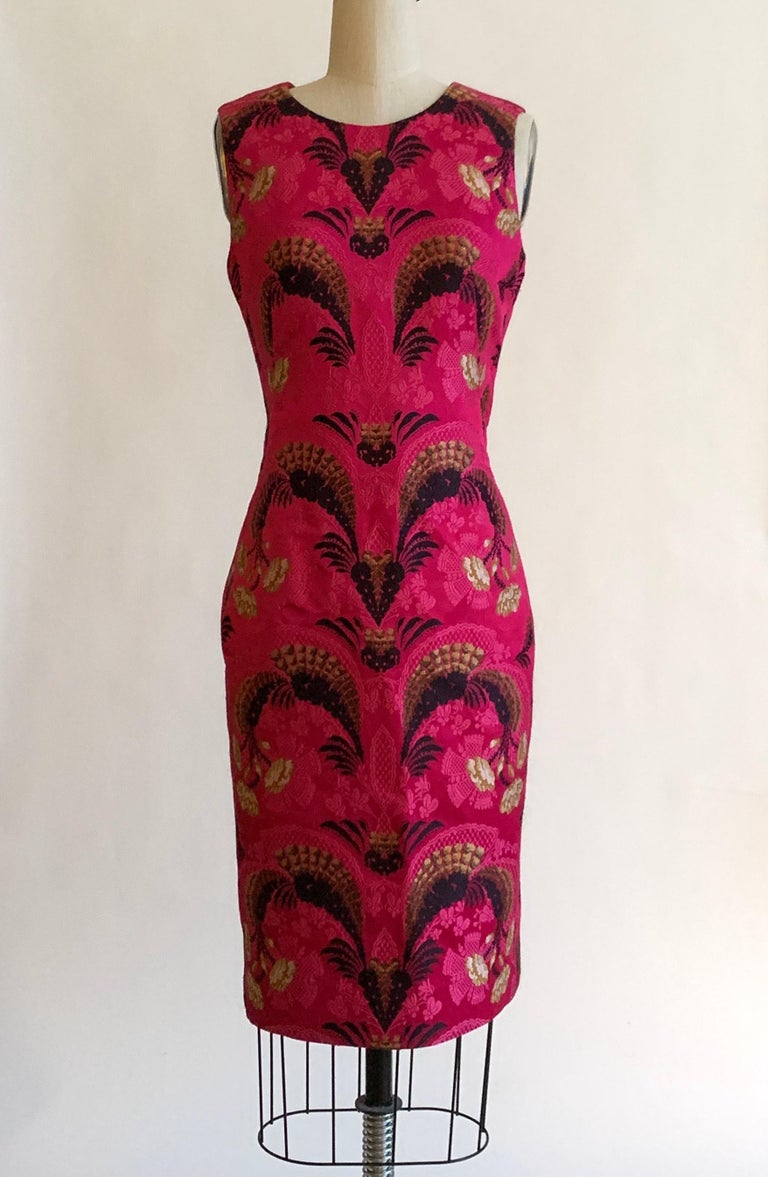 Alexander Mcqueen Brocade Dress in Magenta Pink, Black and Gold Floral ...