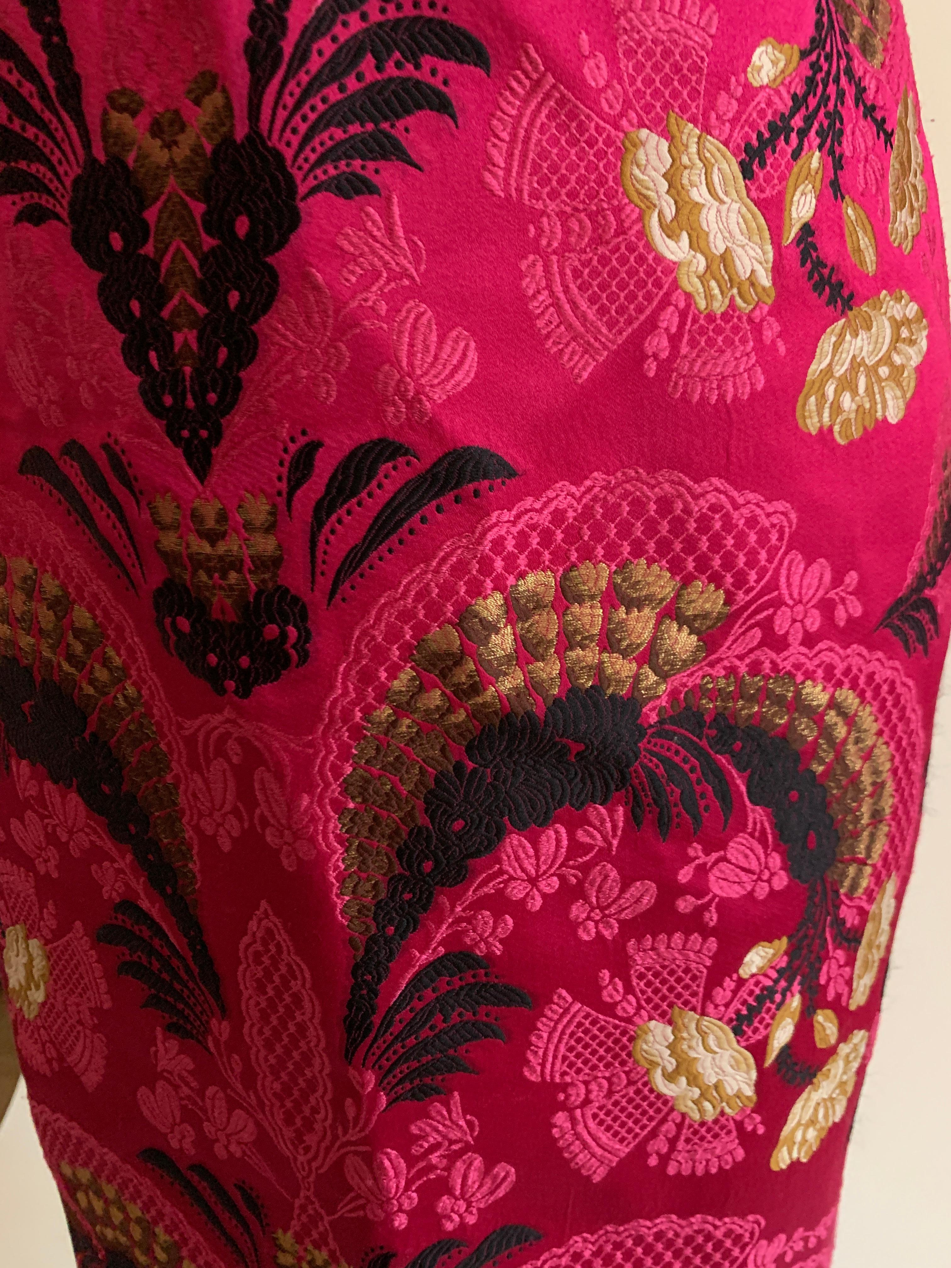 Alexander Mcqueen Brocade Dress in Magenta Pink, Black and Gold Floral Print 2