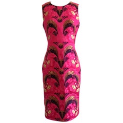 Alexander Mcqueen Brocade Dress in Magenta Pink, Black and Gold Floral Print