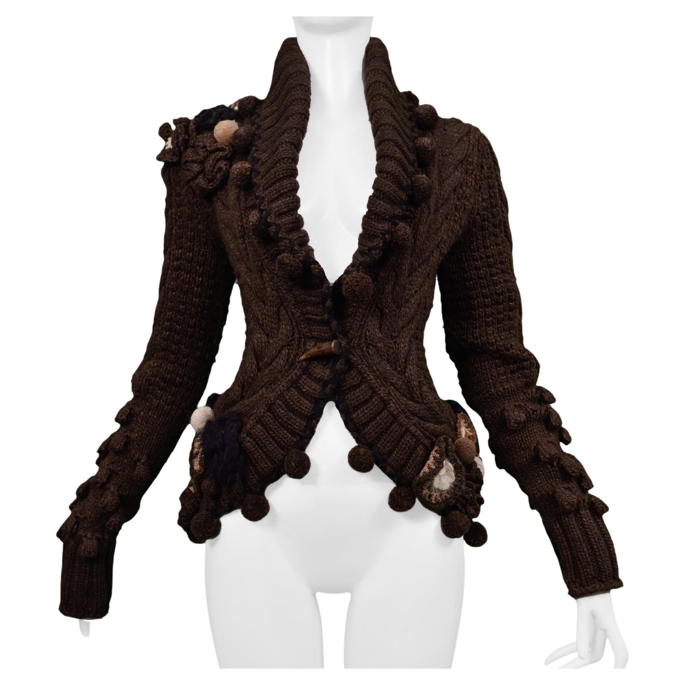 Alexander McQueen Brown Fancy Cardigan Sweater Runway 2005 For Sale at  1stDibs