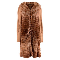 Alexander McQueen Brown Knitted Fur Long Hooded Cardigan - US 4