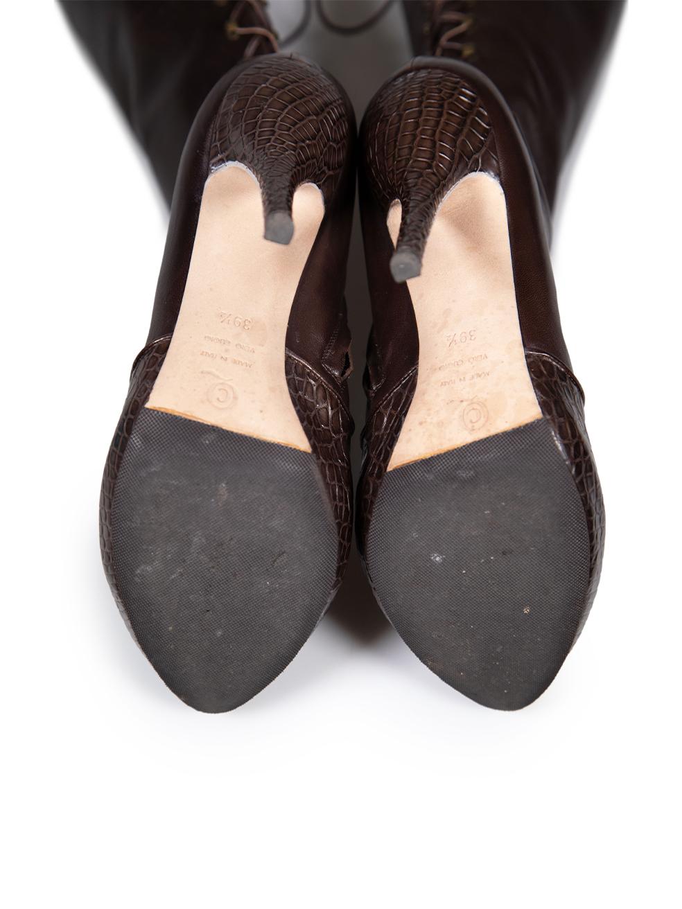 Alexander McQueen Brown Lace Up Croc Panel Boots Size IT 39.5 Pour femmes en vente