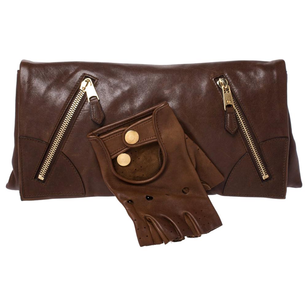 Alexander McQueen Brown Leather Faithful Glove Clutch