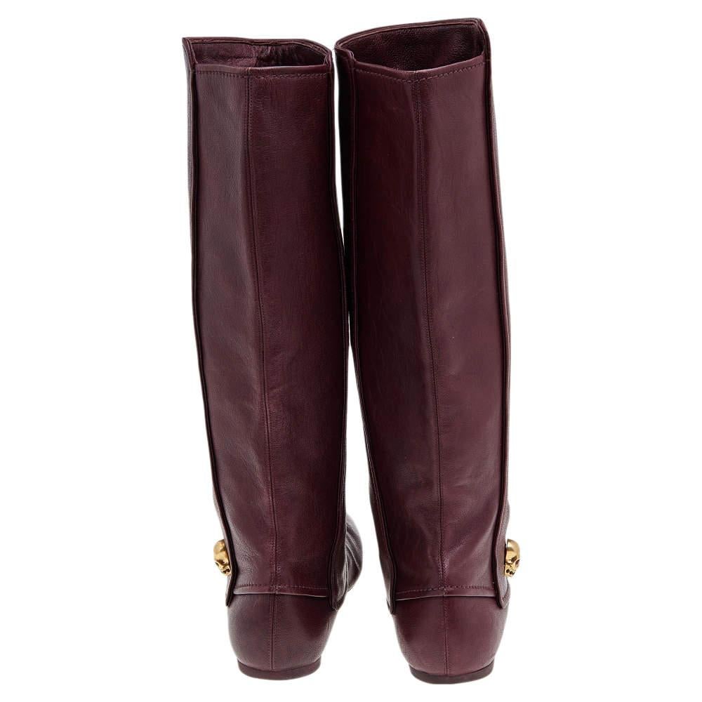 Black Alexander McQueen Brown Leather Knee Length Boots Size 40 For Sale