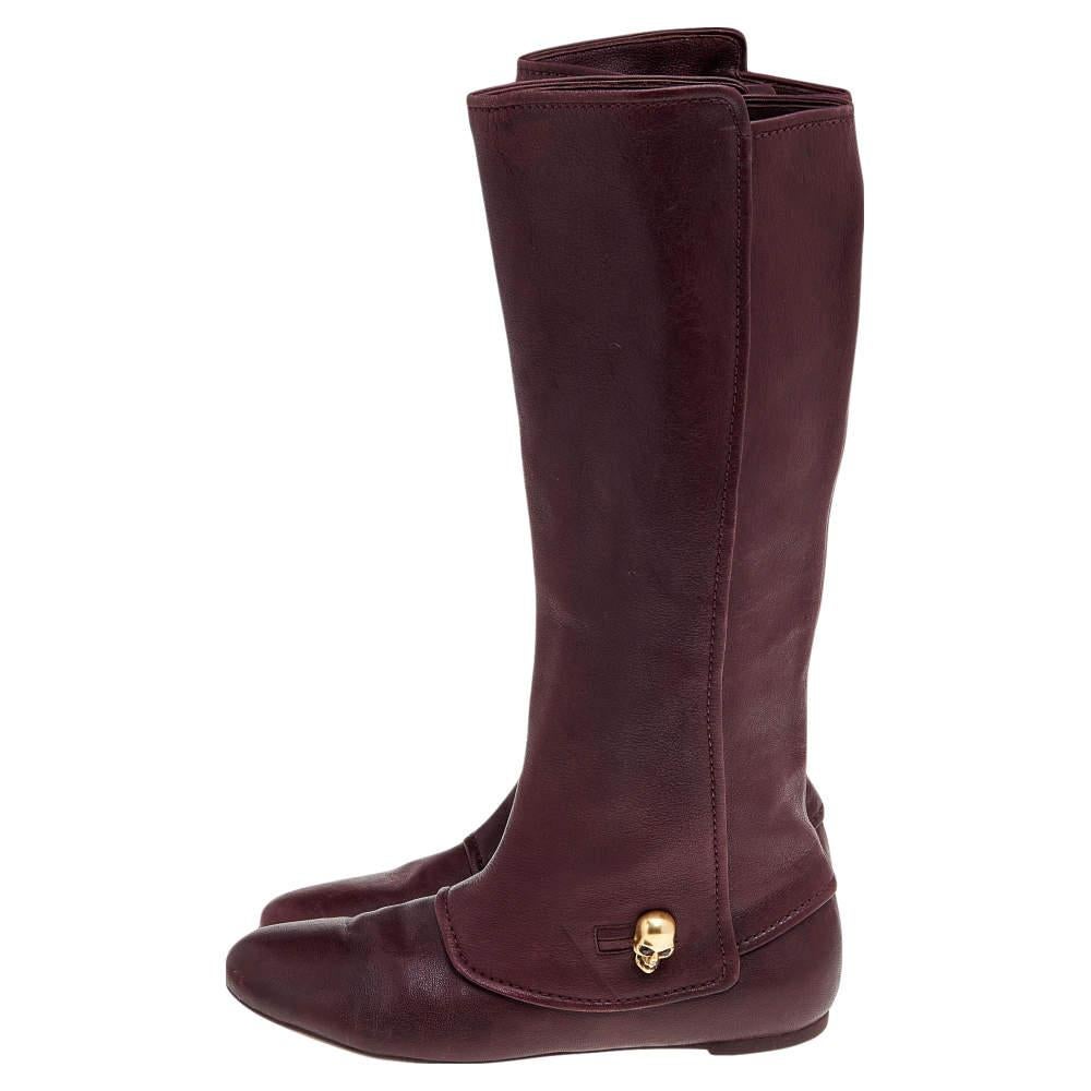Black Alexander McQueen Brown Leather Knee Length Boots Size 40