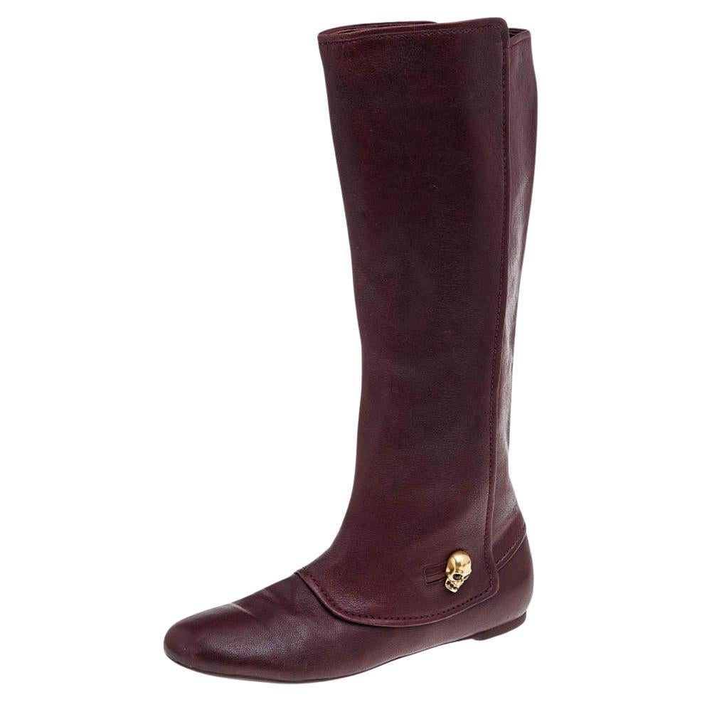 Alexander McQueen Brown Leather Knee Length Boots Size 40 For Sale