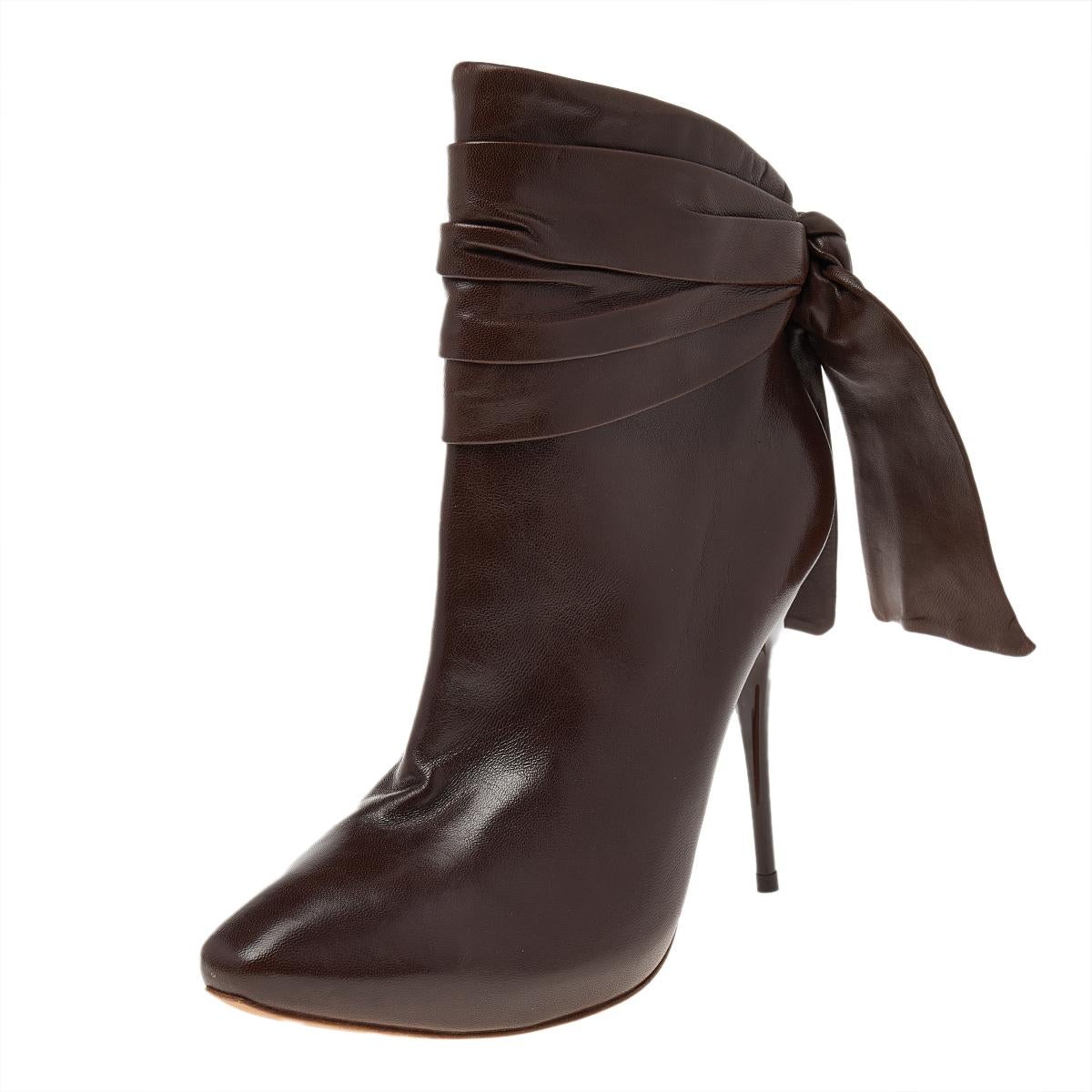 Alexander McQueen Brown Leather Knotted Ankle Boots Size 38 1