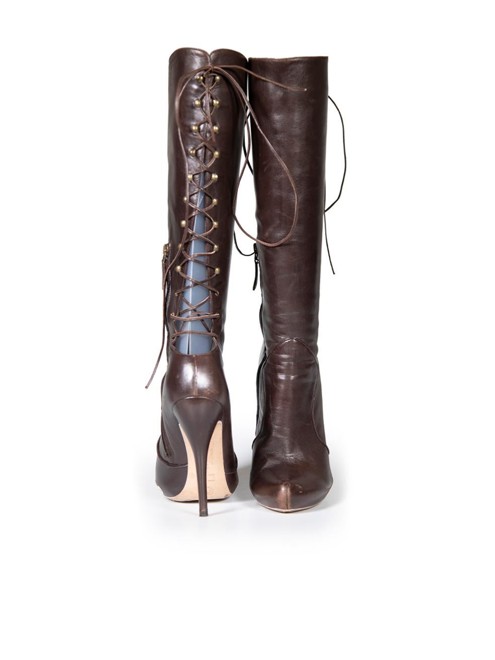 Alexander McQueen Brown Leather Lace-Up Boots Size IT 38 In Good Condition For Sale In London, GB