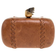 Alexander McQueen Brown Leather Skull Box Clutch