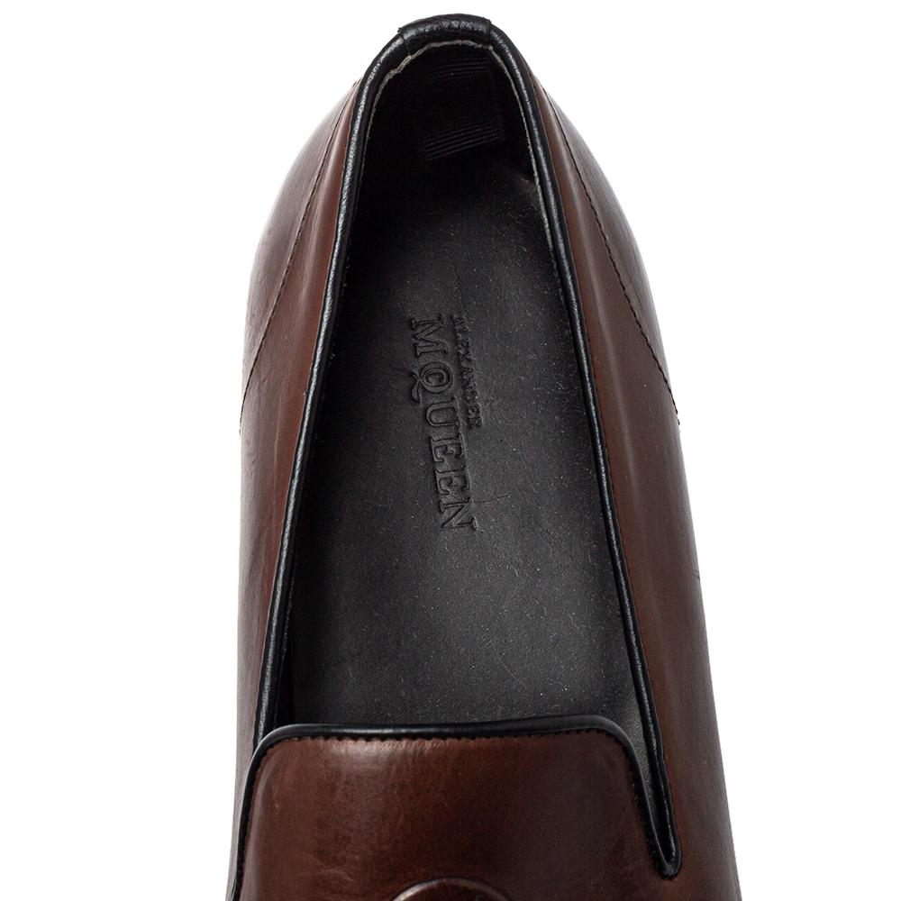 Alexander McQueen Brown Leather Skull Detail Loafers Size 41 2