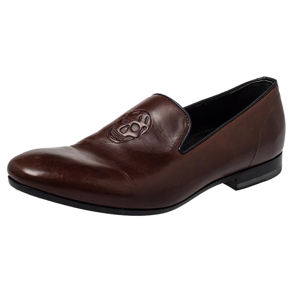 Alexander McQueen Brown Leather Skull Detail Loafers Size 41 at 1stDibs