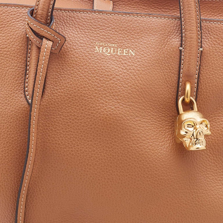 Alexander McQueen Brown Leather Skull Padlock Satchel For Sale at 1stDibs