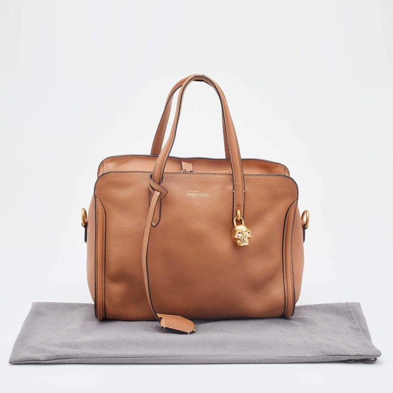 Alexander McQueen Brown Leather Skull Padlock Satchel For Sale at 1stDibs