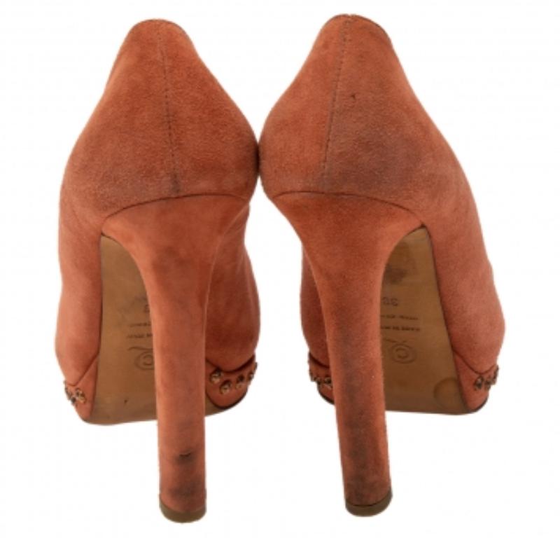 Alexander McQueen Brown Suede Skull Embellished Peep Toe Pumps Size 38 1