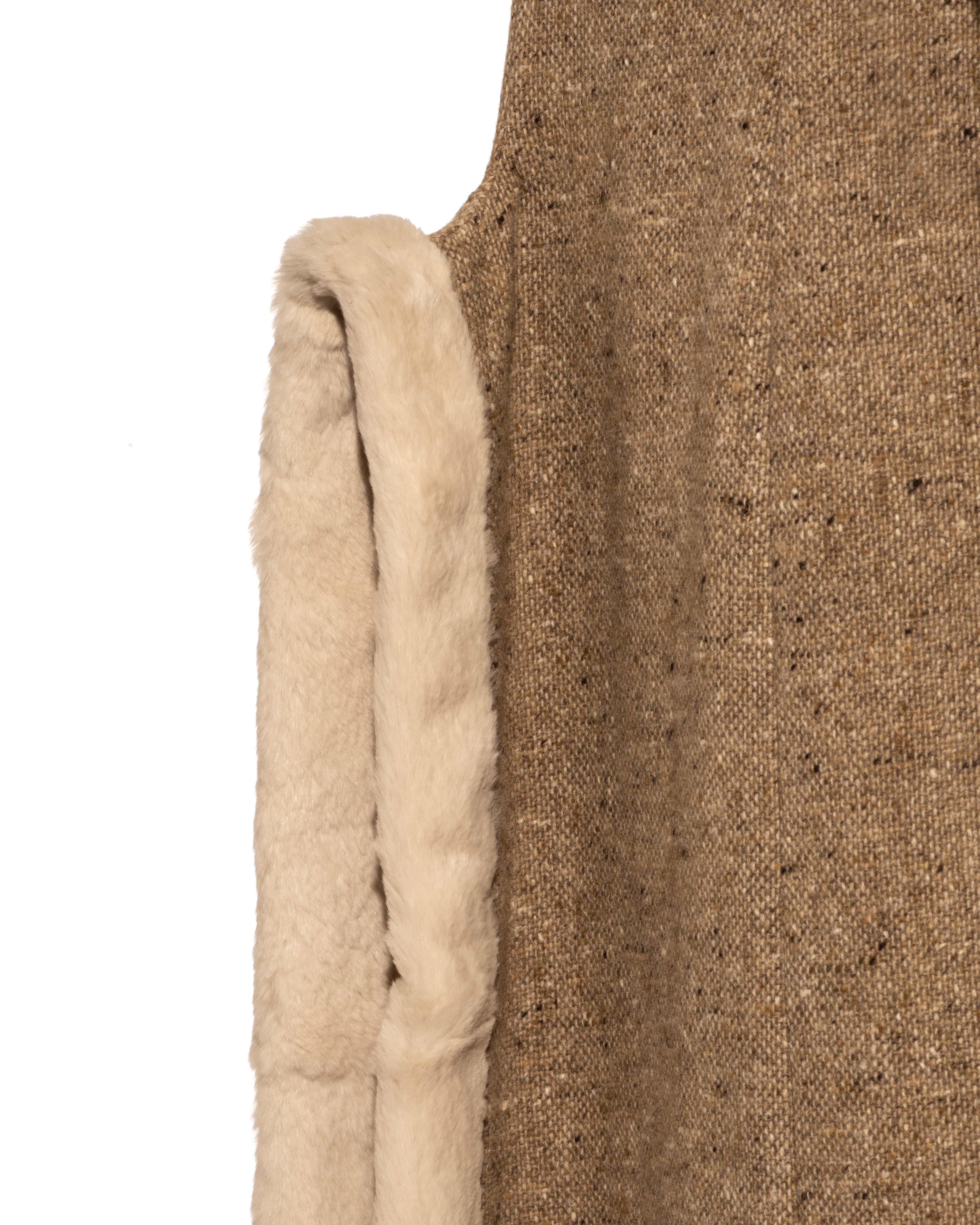 Brown Alexander McQueen brown tweed coat with fur trim, pw 2003 For Sale