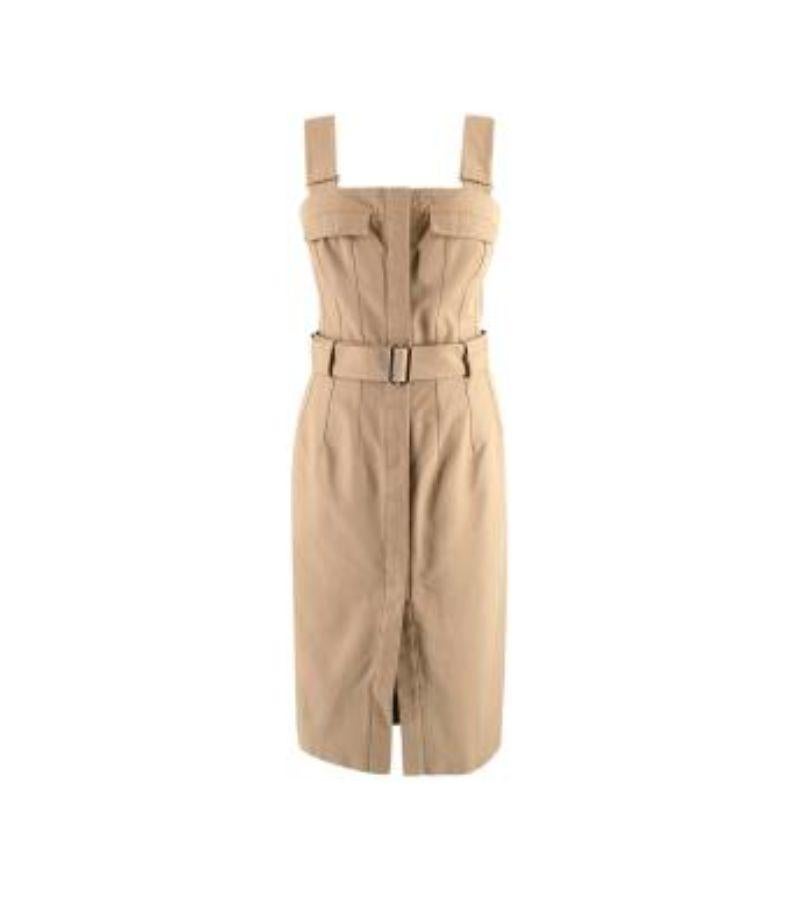 Alexander McQueen Brown Utility Sleeveless Dress

- Brown, cotton Alexander McQueen military-style wrap dress
- Silver-coloured metal hardware features
- Push-button closure down centre front
- Adjustable belt

Materials:
Cotton 
Acetate
Silk

Made