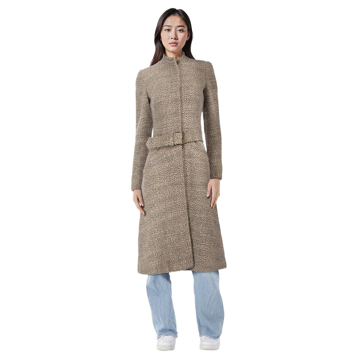 Alexander McQueen Brown Wool Belted Long Coat Size S For Sale