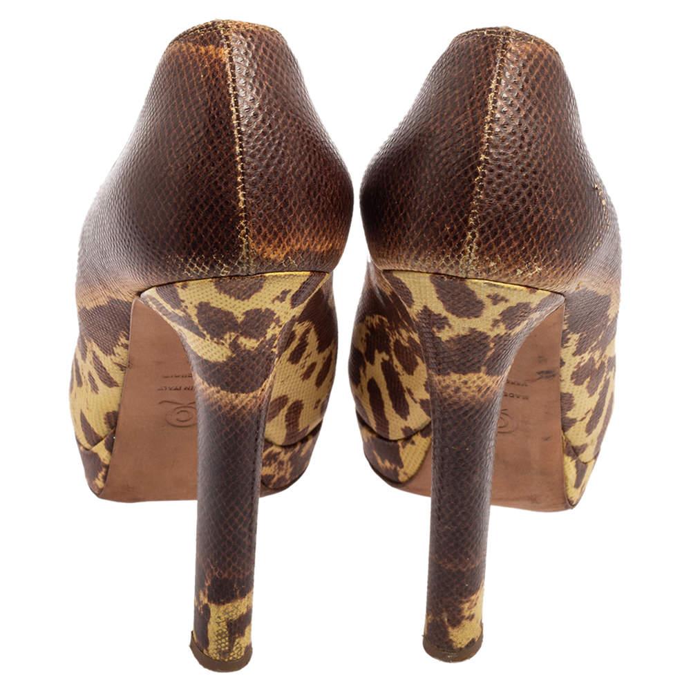 Alexander McQueen Brown/Yellow Karung Leather Skull Peep Toe Pumps Size 38 1