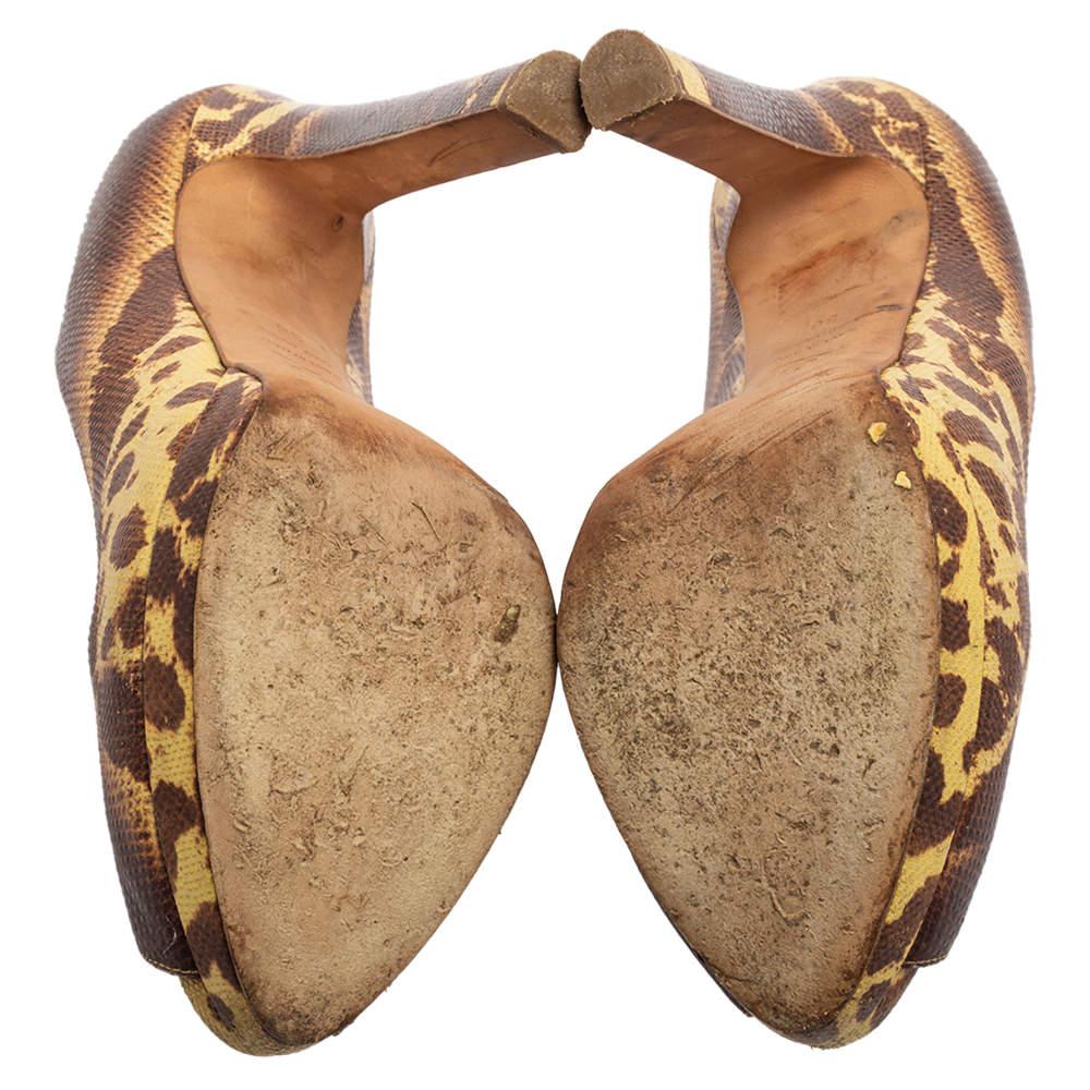 Alexander McQueen Brown/Yellow Karung Leather Skull Peep Toe Pumps Size 38 2