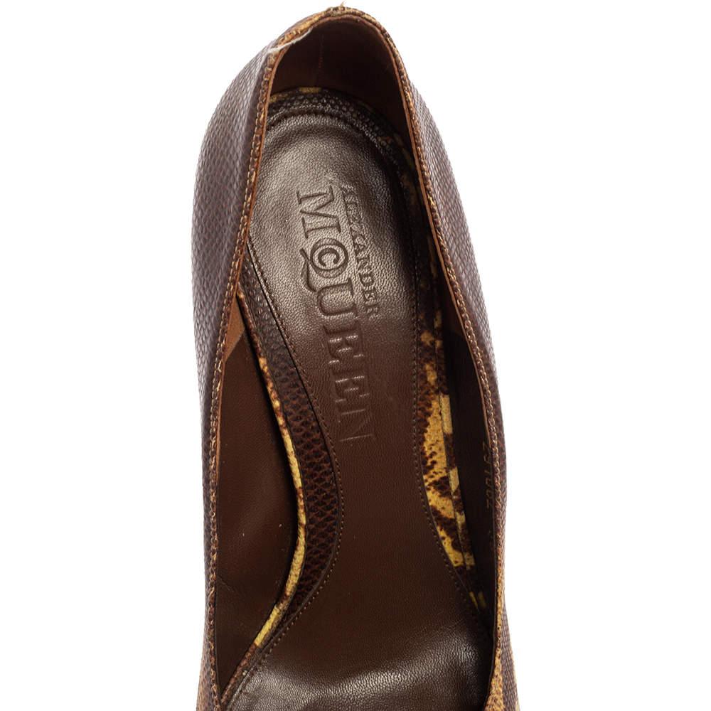Alexander McQueen Brown/Yellow Karung Leather Skull Peep Toe Pumps Size 38 3