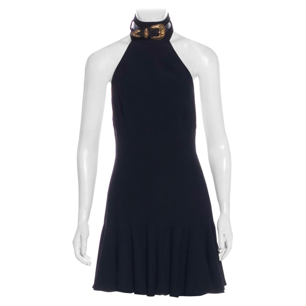 Chic 2006 Alexander McQueen Stark Black & White Polka Dot Silk Chiffon Halter Dress