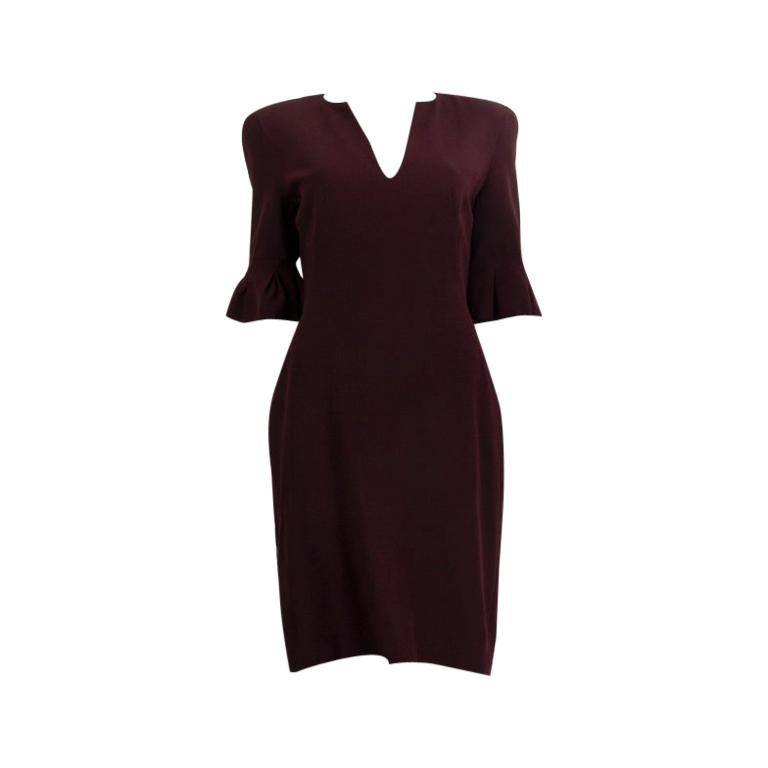 ALEXANDER MCQUEEN burgundy acetate Short Sleeve Sheath Dress 44 For Sale