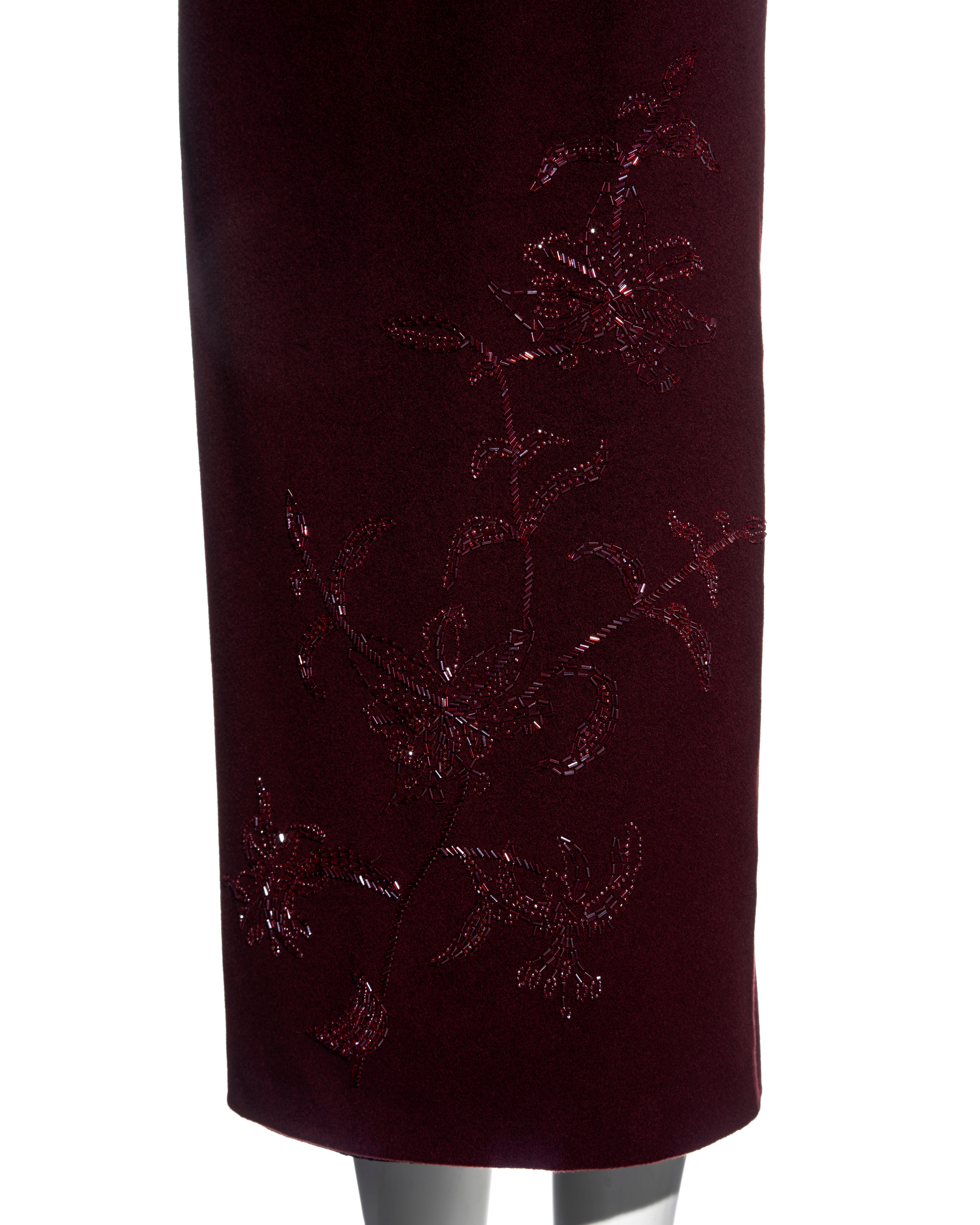 Black Alexander McQueen burgundy cashmere embellished  'Joan' skirt, fw 1998 For Sale