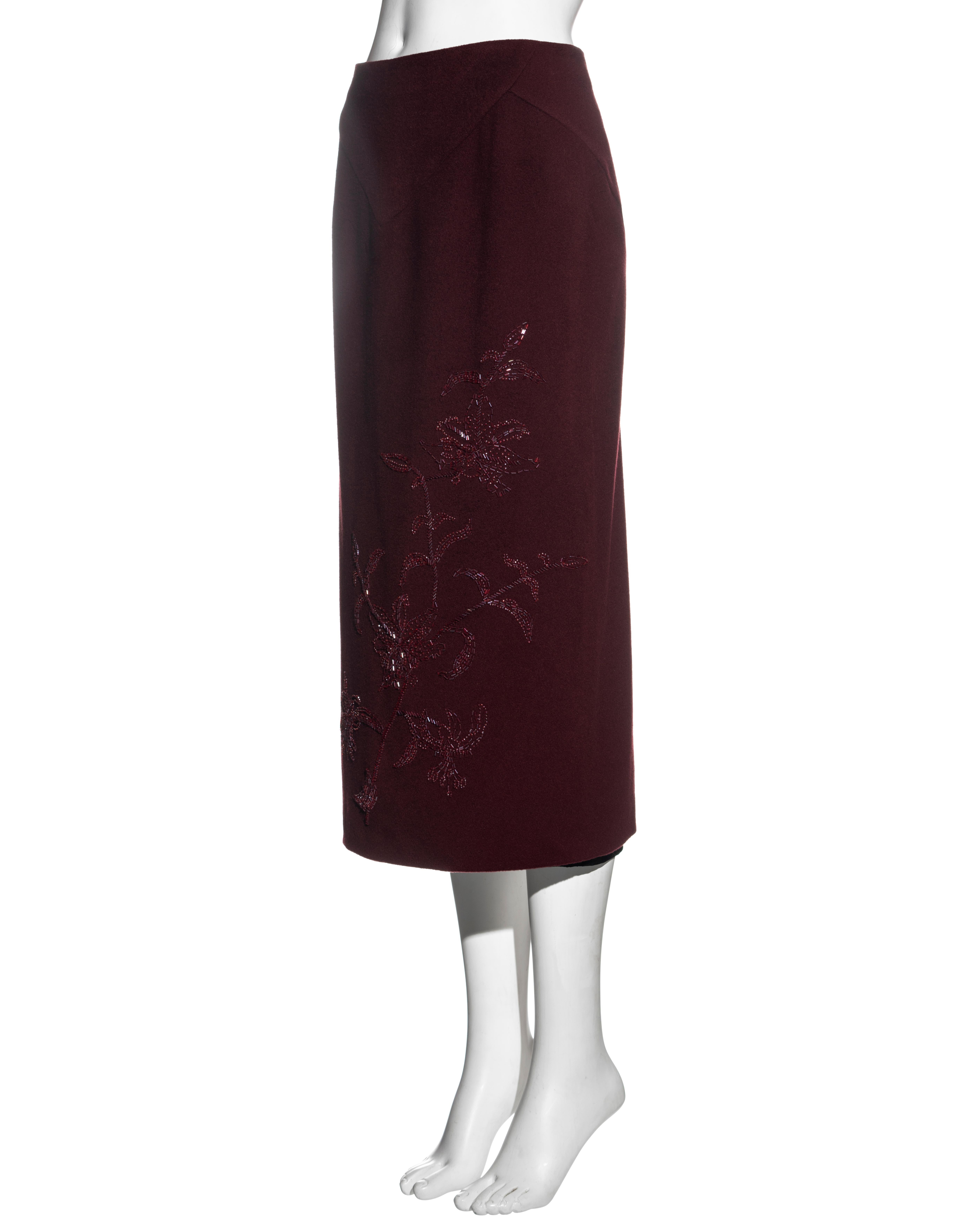 Women's Alexander McQueen burgundy cashmere embellished  'Joan' skirt, fw 1998 For Sale