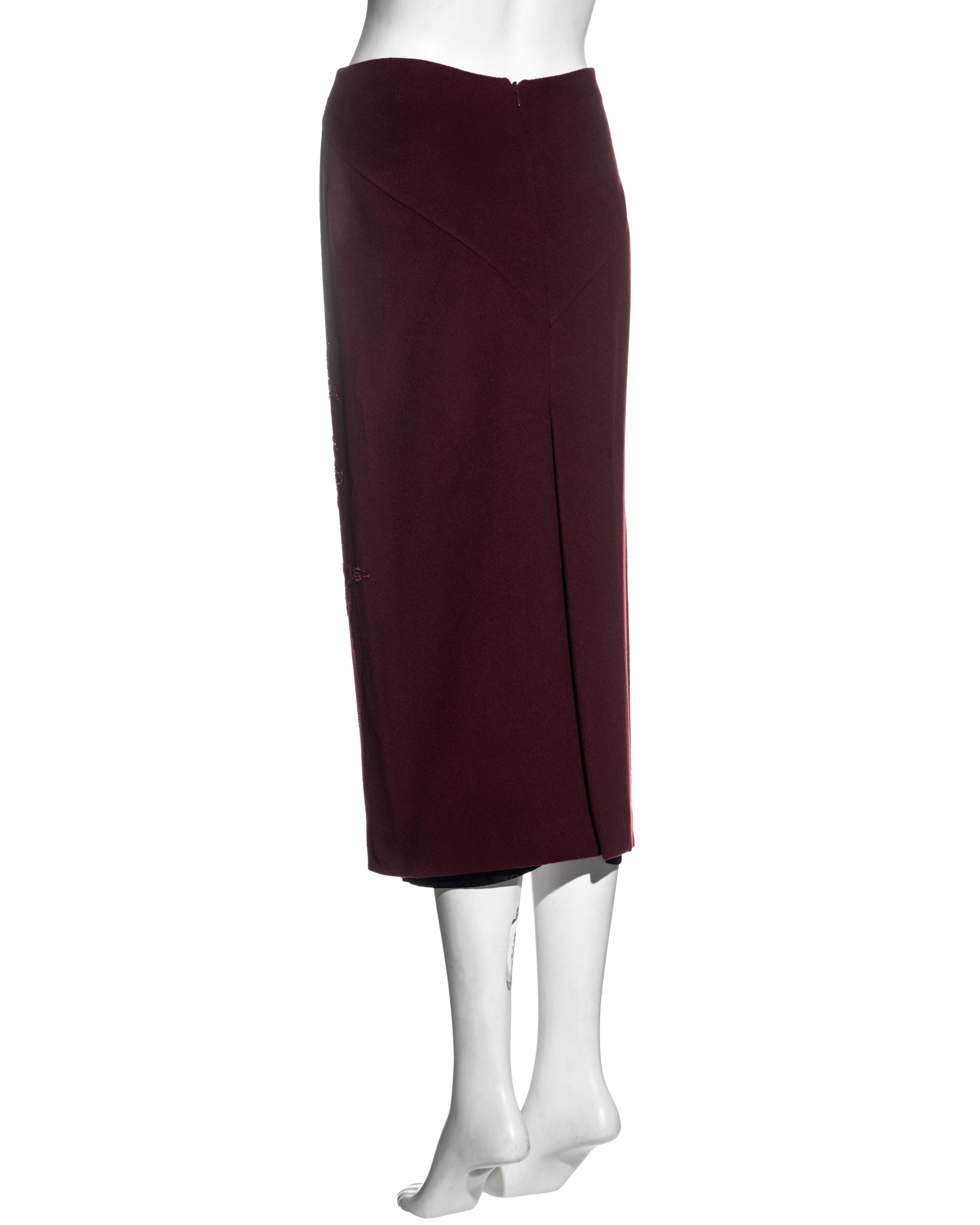 Alexander McQueen burgundy cashmere embellished  'Joan' skirt, fw 1998 For Sale 1
