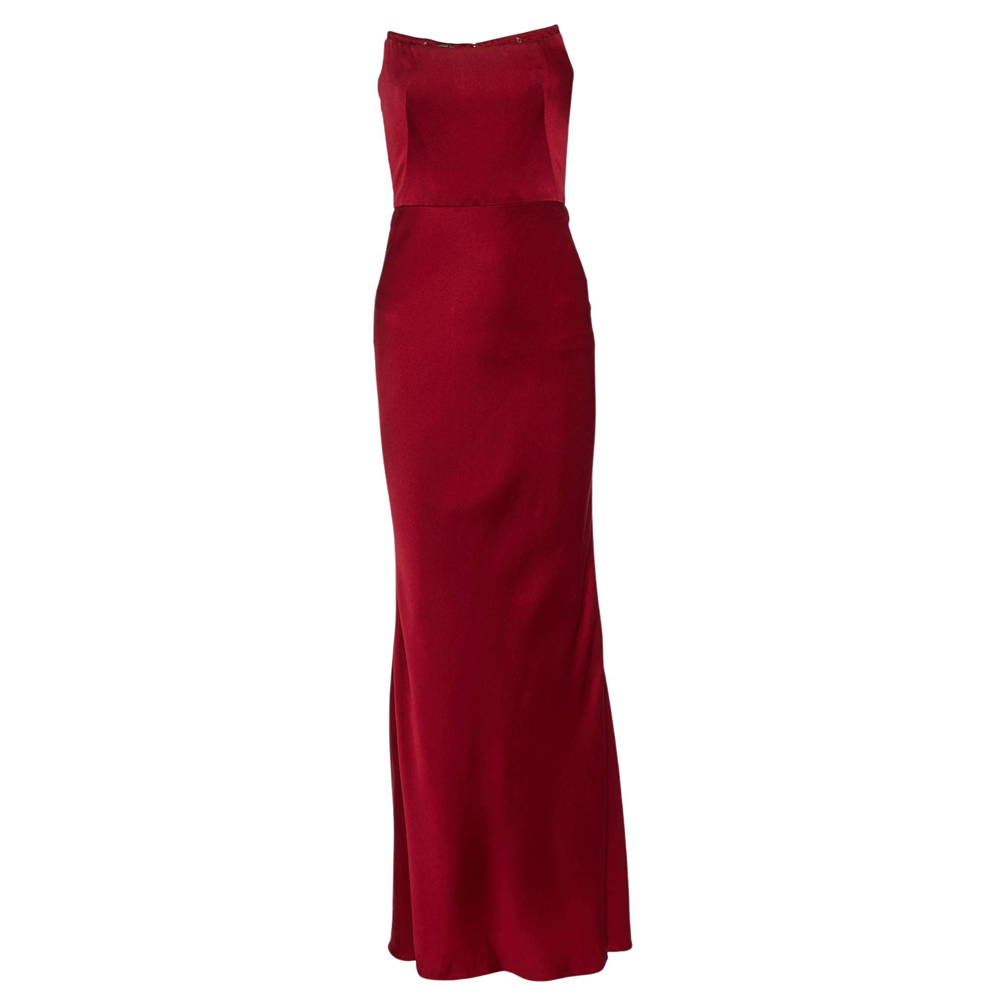 Alexander McQueen Burgundy Crepe Strapless Gown S For Sale