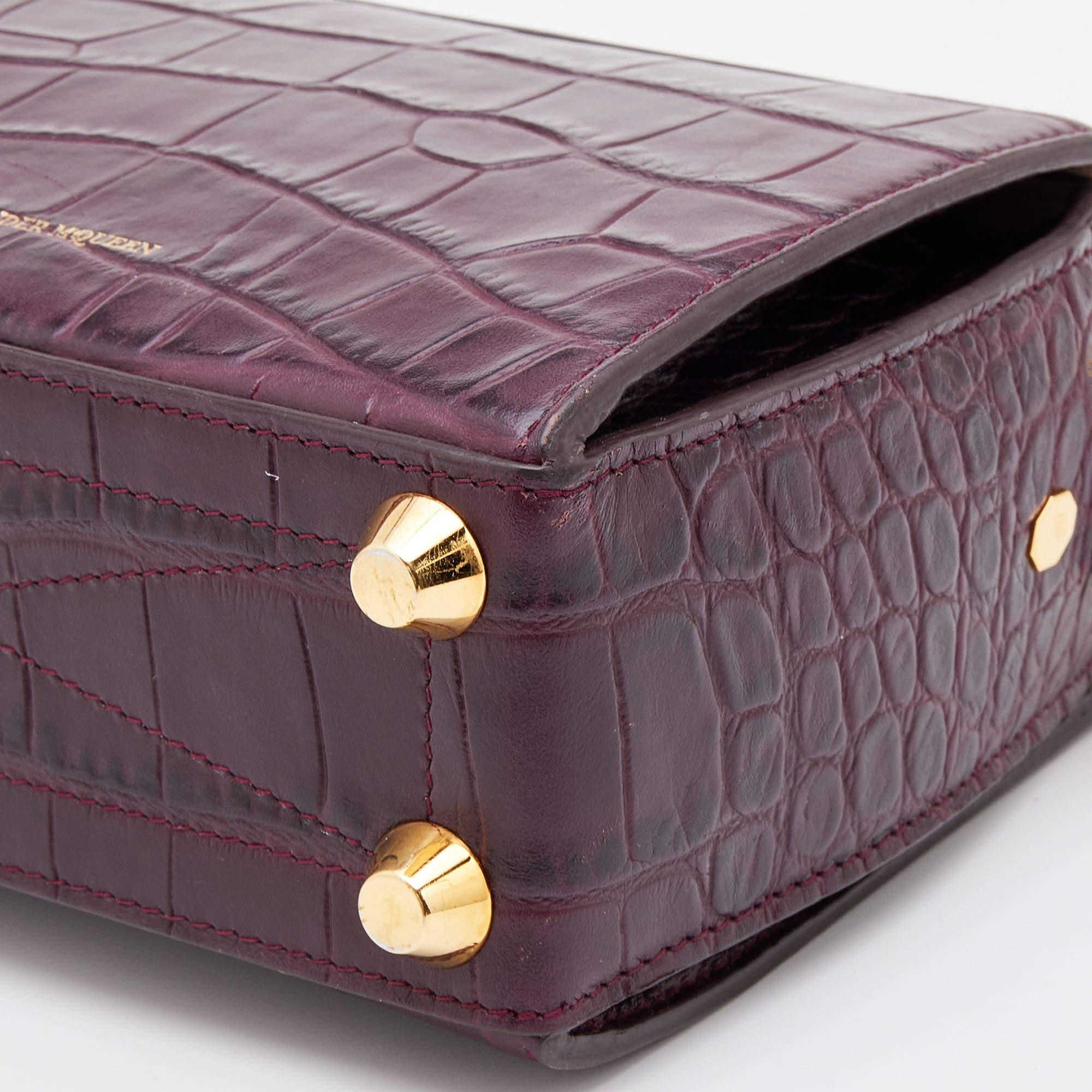Alexander McQueen Burgundy Croc Embossed Leather Box 16 Shoulder Bag 2