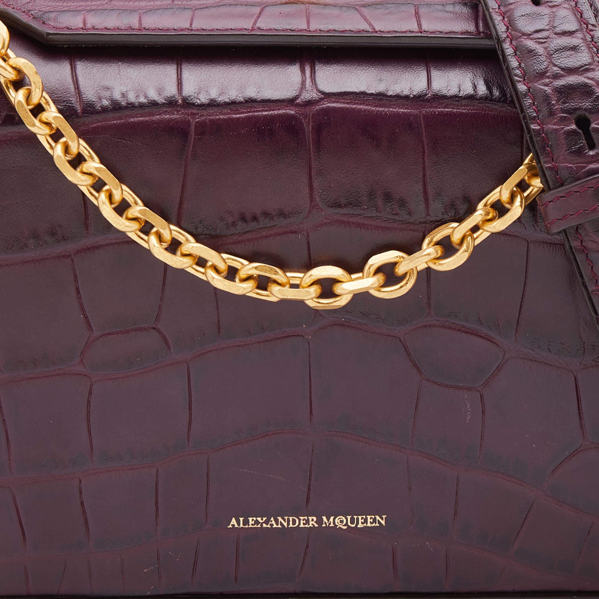 Alexander McQueen Burgundy Croc Embossed Leather Box 16 Shoulder Bag 3