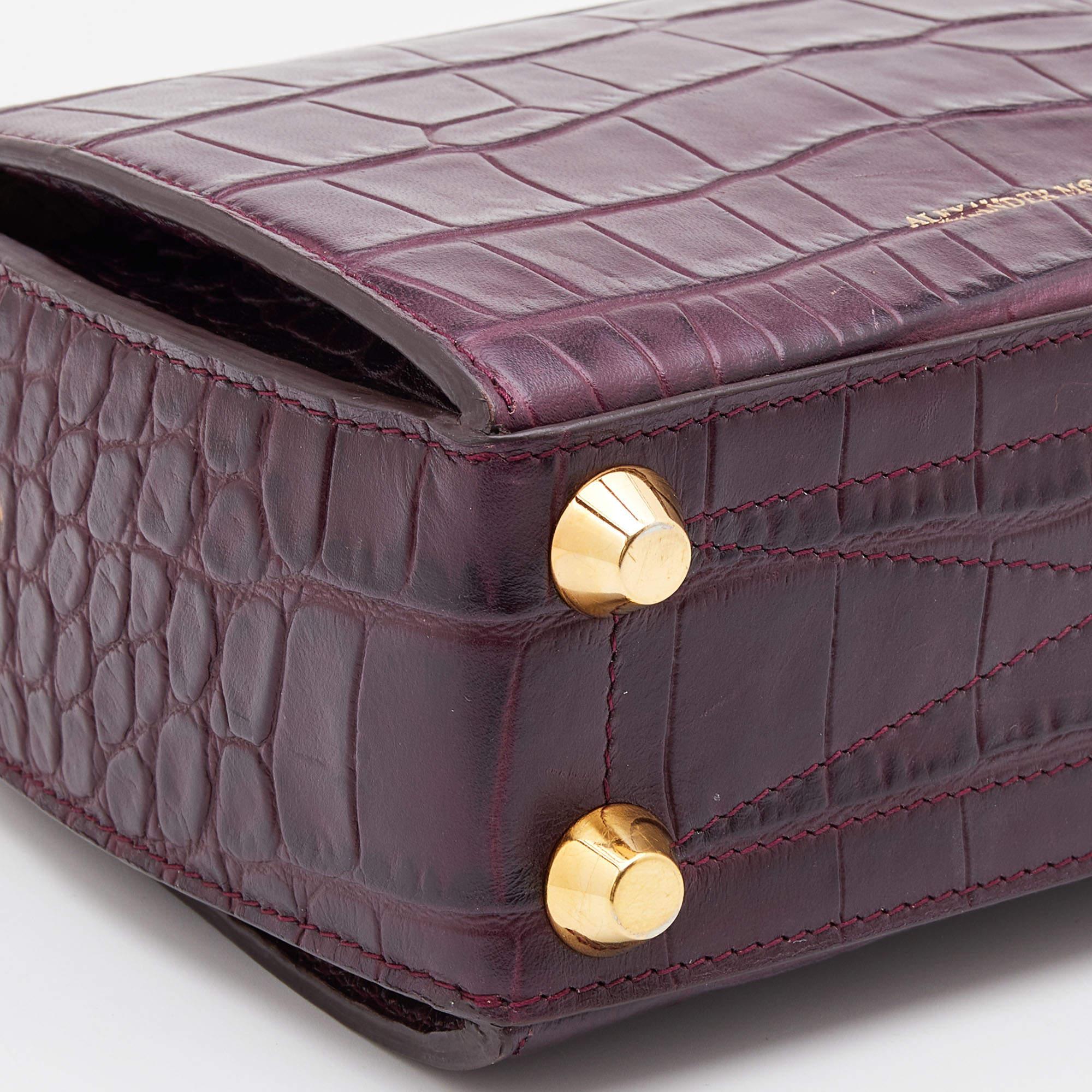 Alexander McQueen Burgundy Croc Embossed Leather Box 16 Shoulder Bag 4