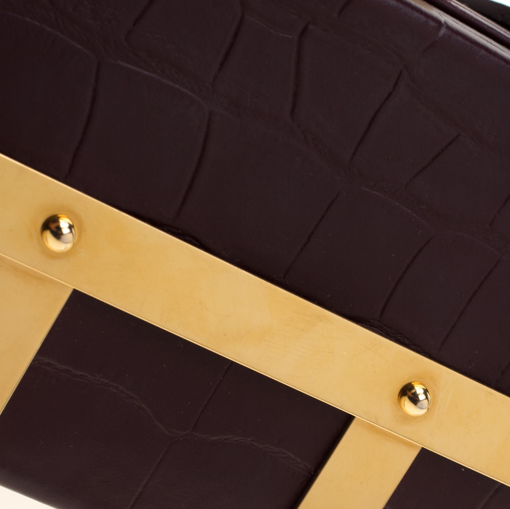 Alexander McQueen Burgundy Croc Embossed Leather Cage Box Bag 2