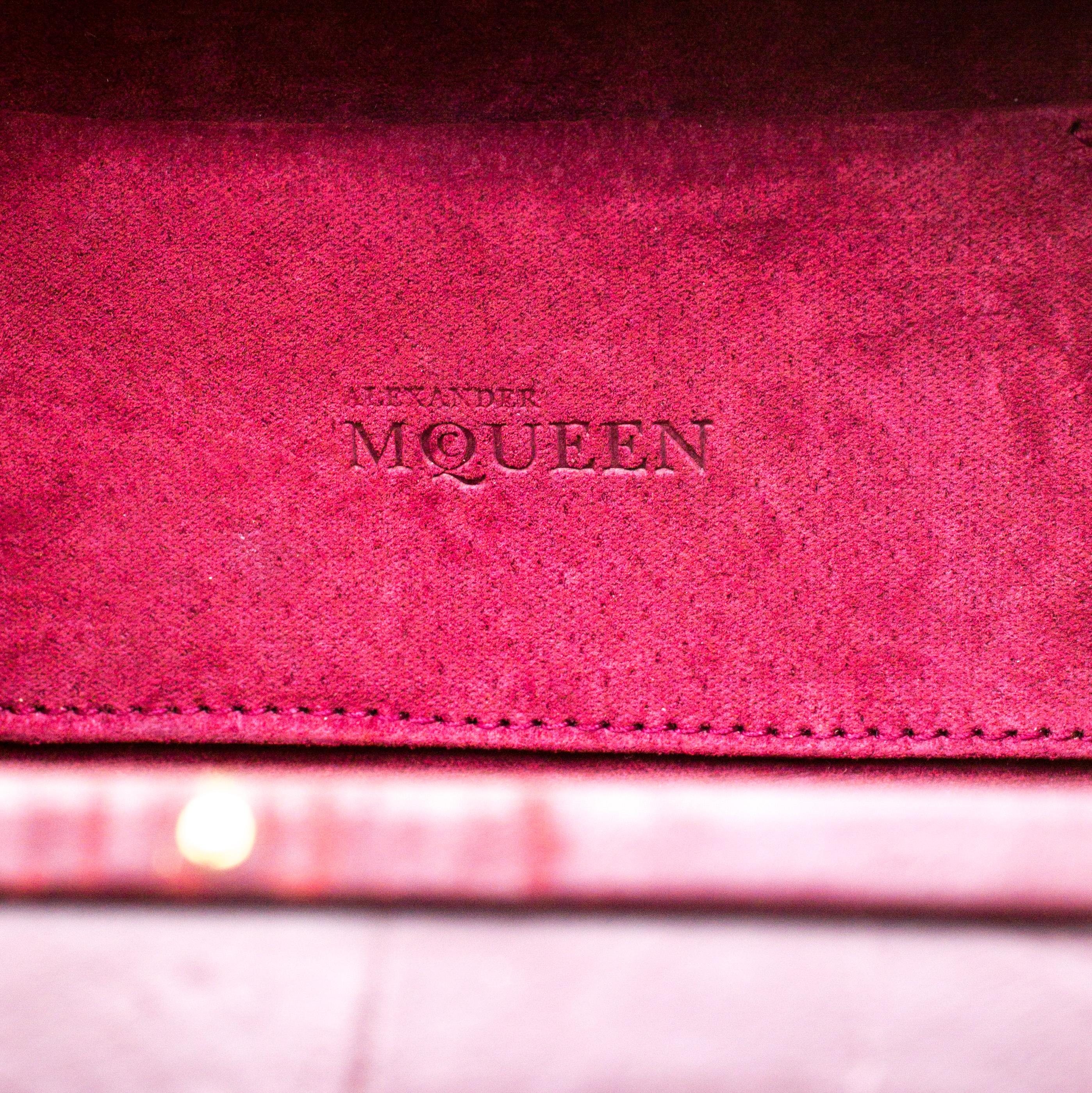 Alexander McQueen Burgundy Croc Embossed Leather Cage Box Bag 4