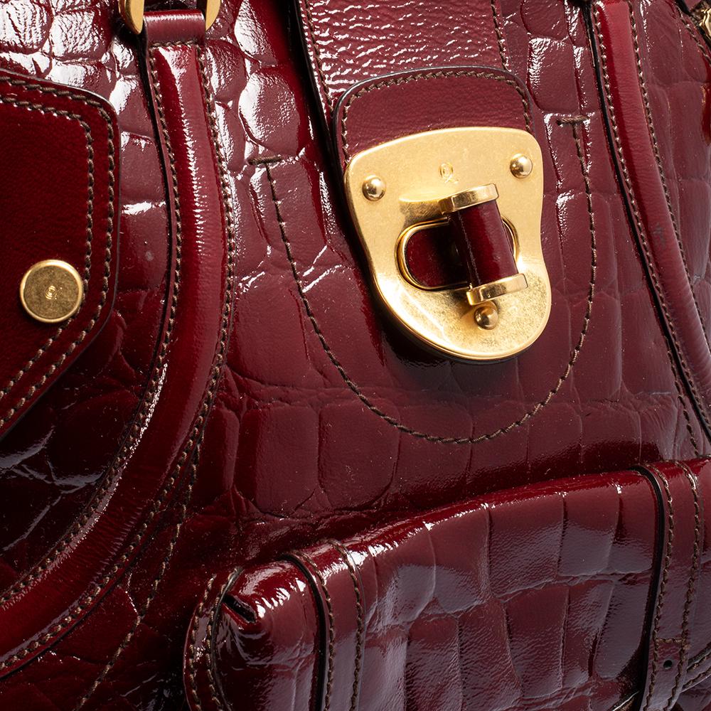 Alexander McQueen Burgundy Croc Embossed Patent Leather Novak Bag 2