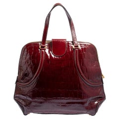 Alexander McQueen Burgundy Croc Embossed Patent Leather Novak Bag