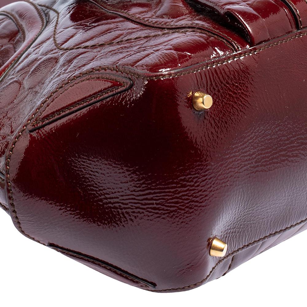 Black Alexander McQueen Burgundy Croc Embossed Patent Leather Novak Bag