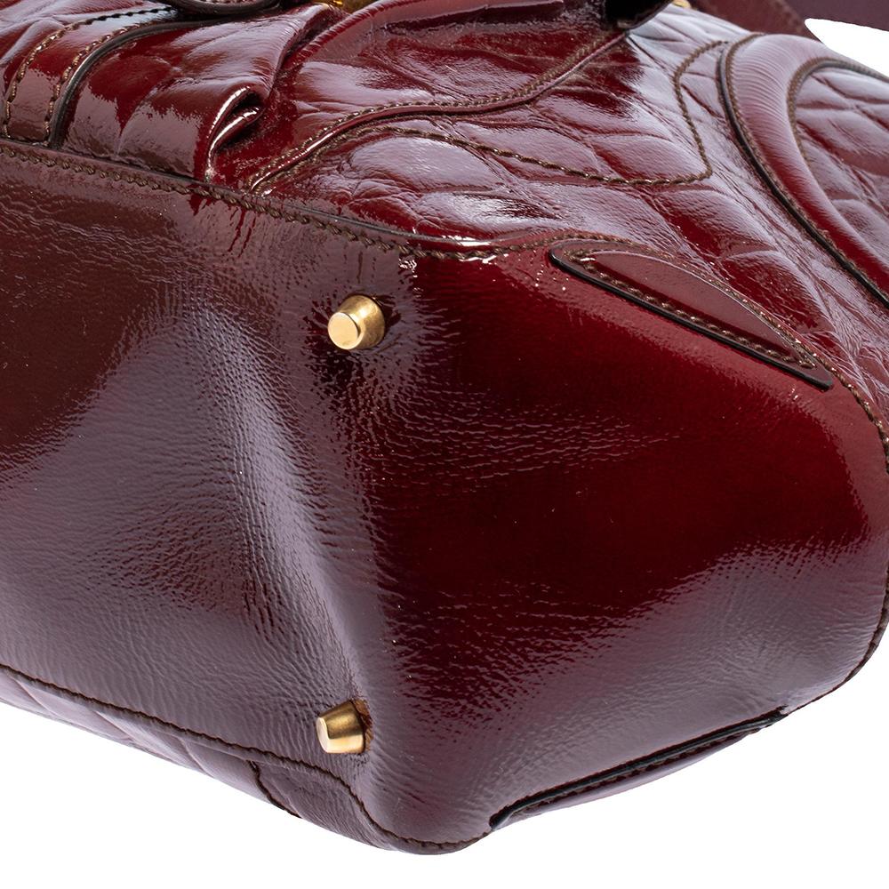 Alexander McQueen Burgundy Croc Embossed Patent Leather Novak Bag 1