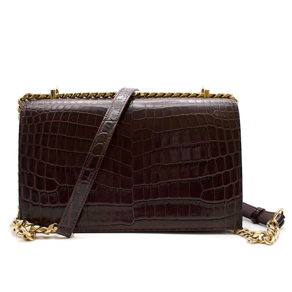 Black Alexander McQueen Burgundy Crocodile Embossed Crystal Knuckle Bag