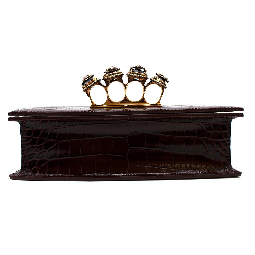 Women's or Men's Alexander McQueen Burgundy Crocodile Embossed Crystal Knuckle Bag