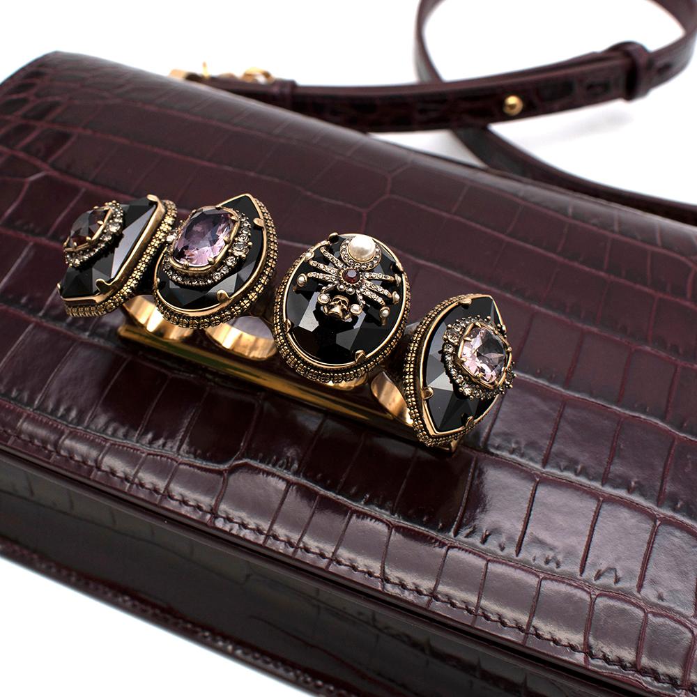 Alexander McQueen Burgundy Crocodile Embossed Crystal Knuckle Bag 1
